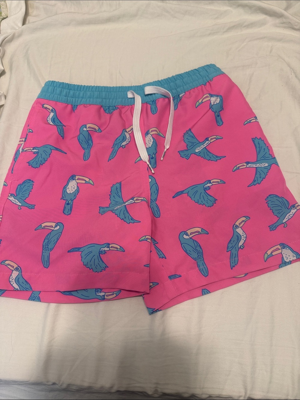 chubbies Pink Toucan Print Shorts with Blue Waistband Size Youth 8